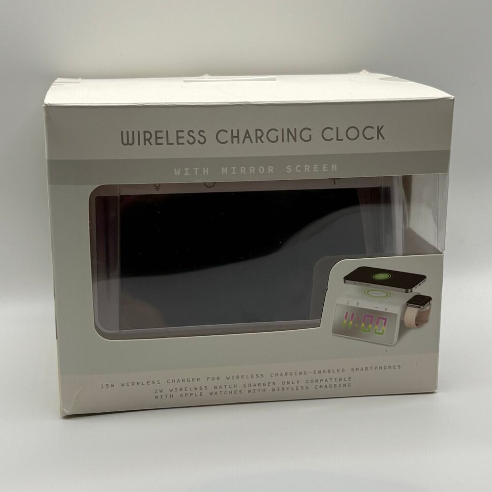 Wireless Charging Clock Mirror Screen LED Display Apple Watch Charger Dock